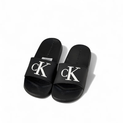 Calvin Klein CK Logo Slides – Black | Bold Minimalist Style 🖤👣🔥