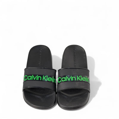 Calvin Klein Slides – Black with Neon Green Logo | Bold Street Vibes 🖤💚⚡