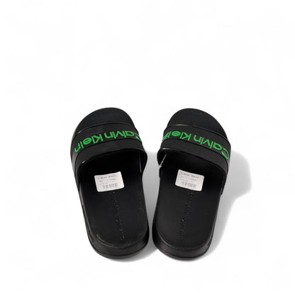 Calvin Klein Slides – Black with Neon Green Logo | Bold Street Vibes 🖤💚⚡