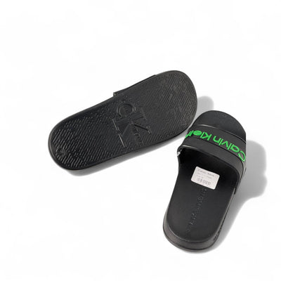 Calvin Klein Slides – Black with Neon Green Logo | Bold Street Vibes 🖤💚⚡