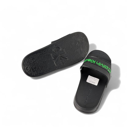 Calvin Klein Slides – Black with Neon Green Logo | Bold Street Vibes 🖤💚⚡
