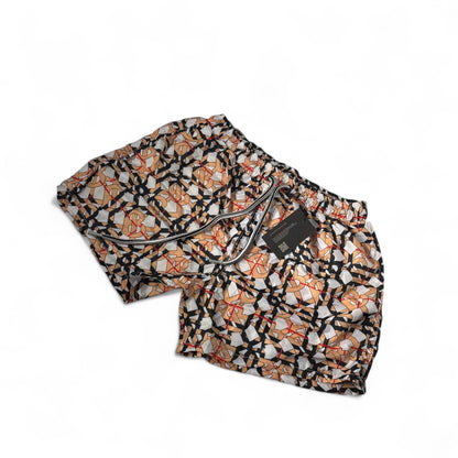 Burberry-Inspired Monogram Swim Shorts – Geometric Beige Luxe 🌟🧡🖤