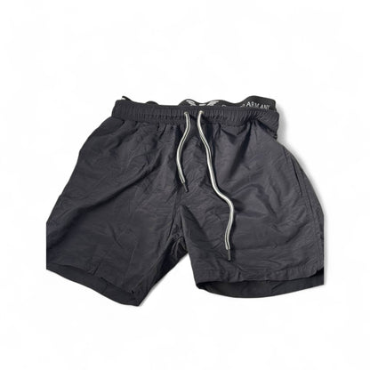 Giorgio Armani-Inspired Swim Shorts – Matte Black with Logo Waistband 🖤🕶️