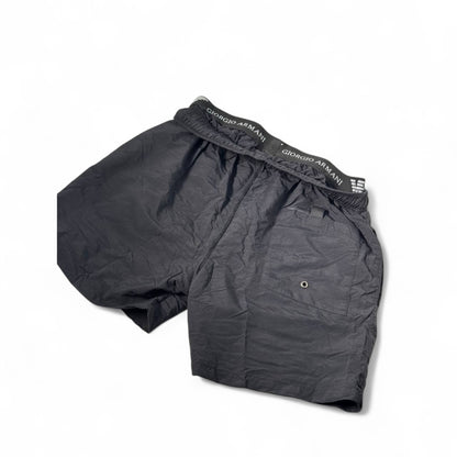 Giorgio Armani-Inspired Swim Shorts – Matte Black with Logo Waistband 🖤🕶️