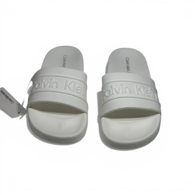 🤍✨ Calvin Klein Embossed Logo Slide Slippers – White Minimal Luxury ✨🤍