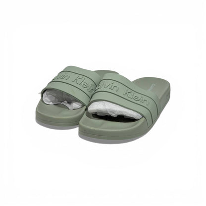 🌿✨ Calvin Klein Embossed Logo Slide Slippers – Sage Green Minimal Luxury ✨🌿
