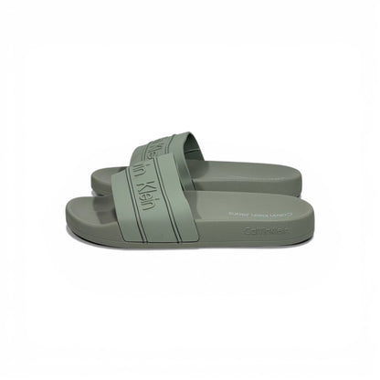 🌿✨ Calvin Klein Embossed Logo Slide Slippers – Sage Green Minimal Luxury ✨🌿