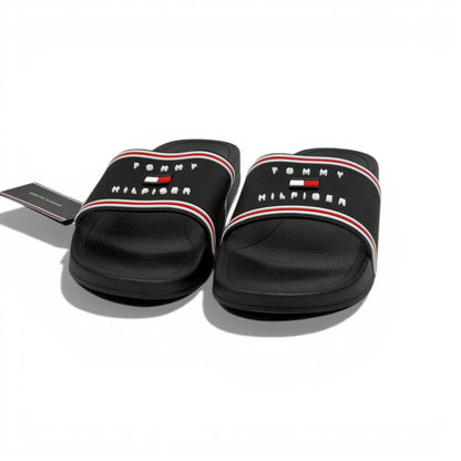 🖤✨ Tommy Hilfiger Logo Slide Slippers – Black Classic Edition ✨🖤