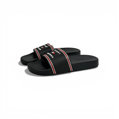 🖤✨ Tommy Hilfiger Logo Slide Slippers – Black Classic Edition ✨🖤