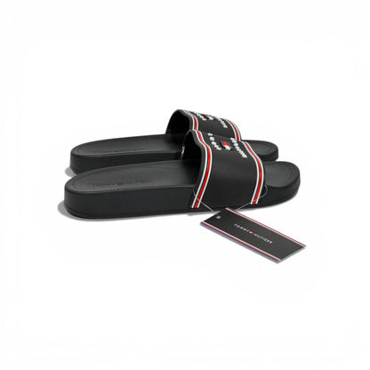 🖤✨ Tommy Hilfiger Logo Slide Slippers – Black Classic Edition ✨🖤