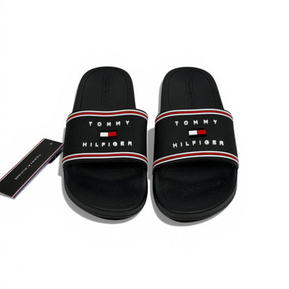🖤✨ Tommy Hilfiger Logo Slide Slippers – Black Classic Edition ✨🖤
