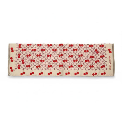 🍒 Louis Vuitton Cherry Monogram Scarf – Soft Beige & Red Charm
