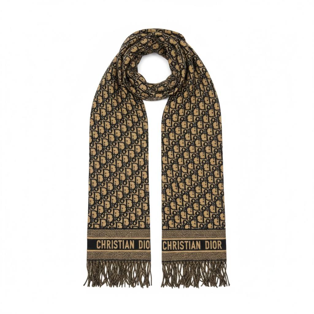Christian Dior Oblique Scarf – Camel & Black Timeless Luxury🤎