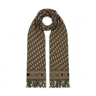 Christian Dior Oblique Scarf – Camel & Black Timeless Luxury🤎