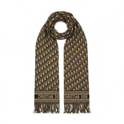 Christian Dior Oblique Scarf – Camel & Black Timeless Luxury🤎