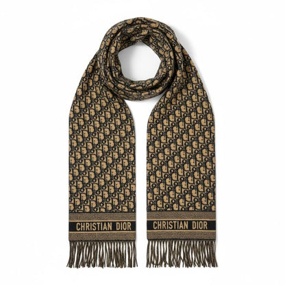 Christian Dior Oblique Scarf – Camel & Black Timeless Luxury🤎