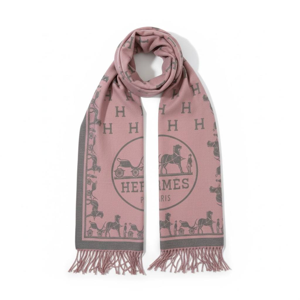 🌸 Hermès Dusty Pink Cashmere Style Scarf