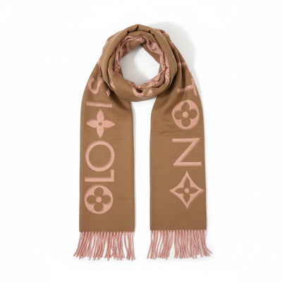 🤎 Louis Vuitton Brown And Blush Monogram Winter Scarf