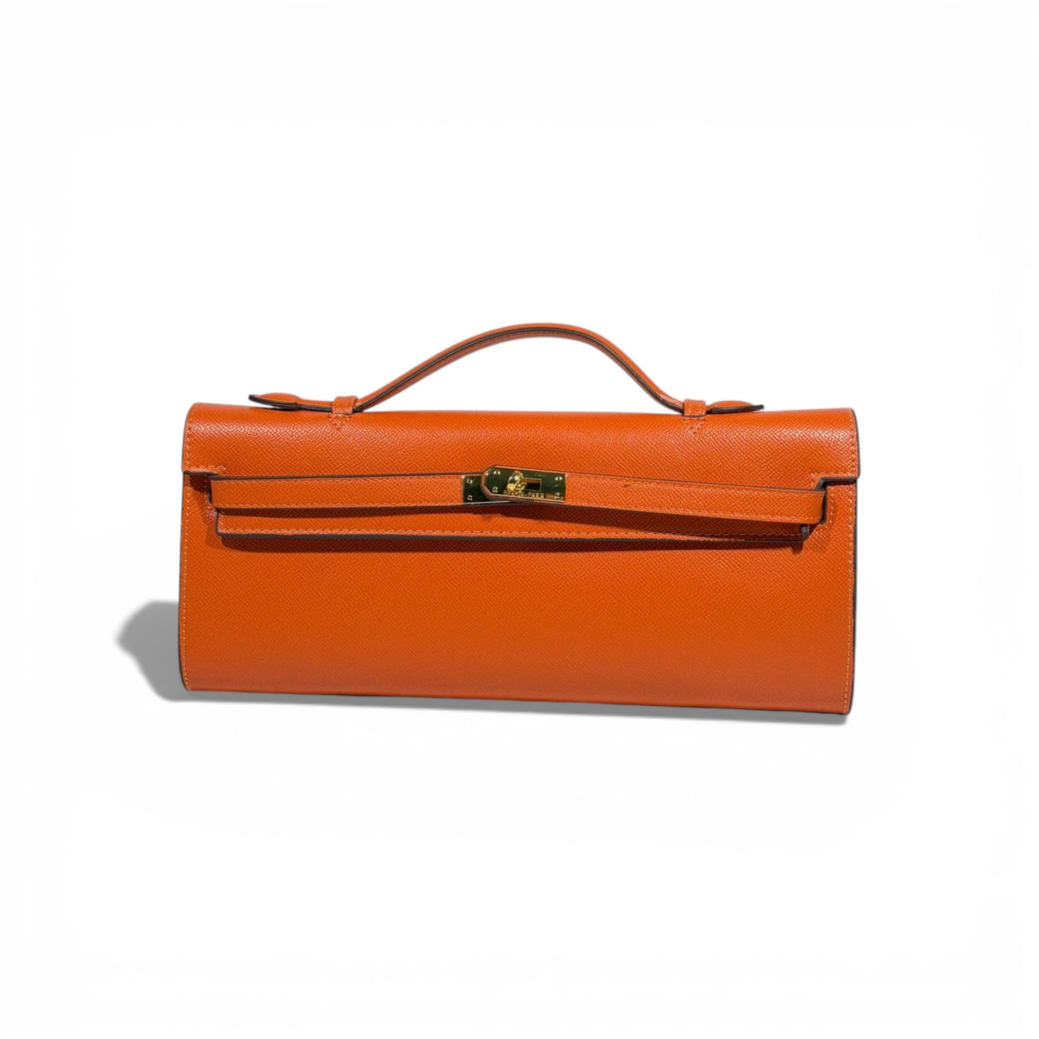 🧡 Hermès Orange Leather Kelly Style Clutch