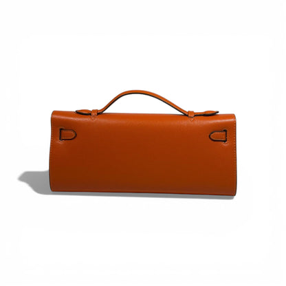 🧡 Hermès Orange Leather Kelly Style Clutch