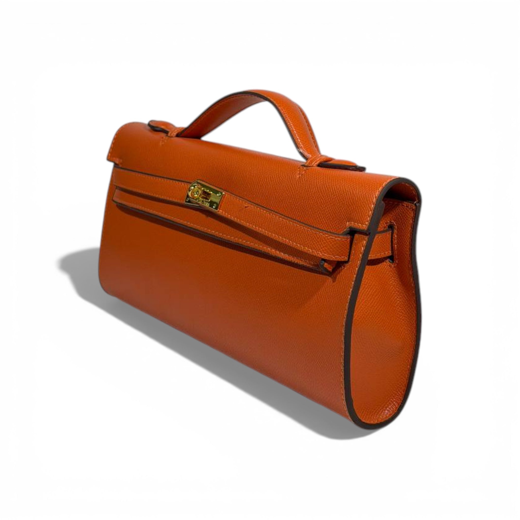 🧡 Hermès Orange Leather Kelly Style Clutch