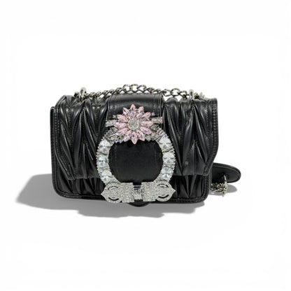 🖤✨ Miu Miu Matelassé Crystal Buckle Shoulder Bag