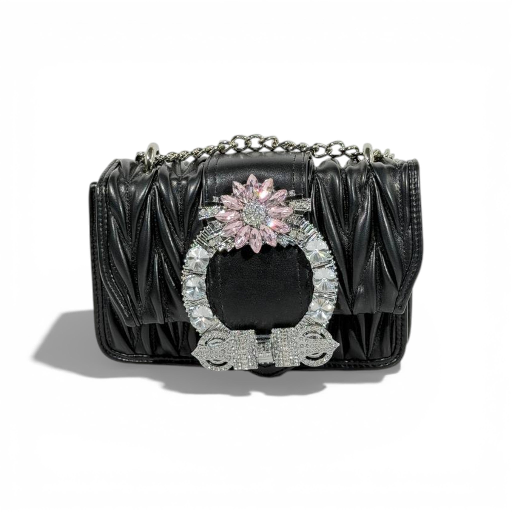 🖤✨ Miu Miu Matelassé Crystal Buckle Shoulder Bag