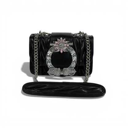 🖤✨ Miu Miu Matelassé Crystal Buckle Shoulder Bag
