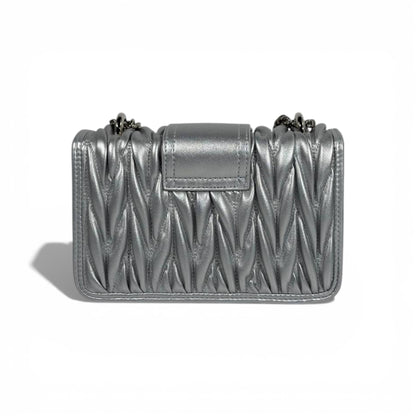 🤍✨ Miu Miu Silver Matelassé Crystal Buckle Shoulder Bag