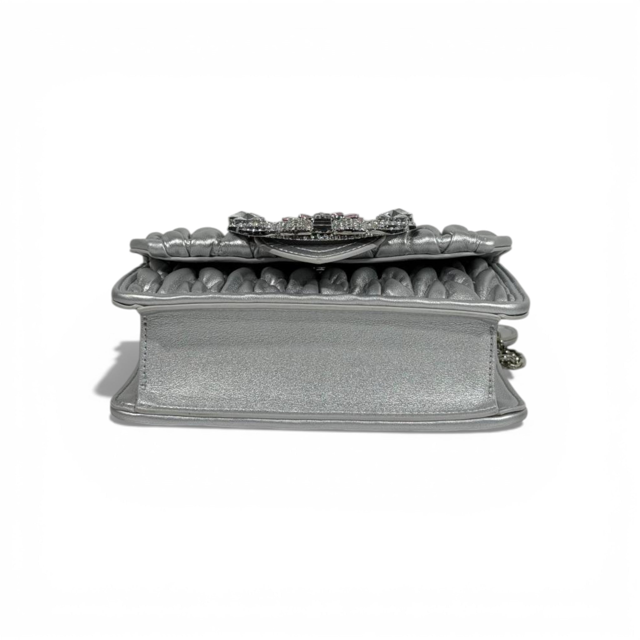 🤍✨ Miu Miu Silver Matelassé Crystal Buckle Shoulder Bag