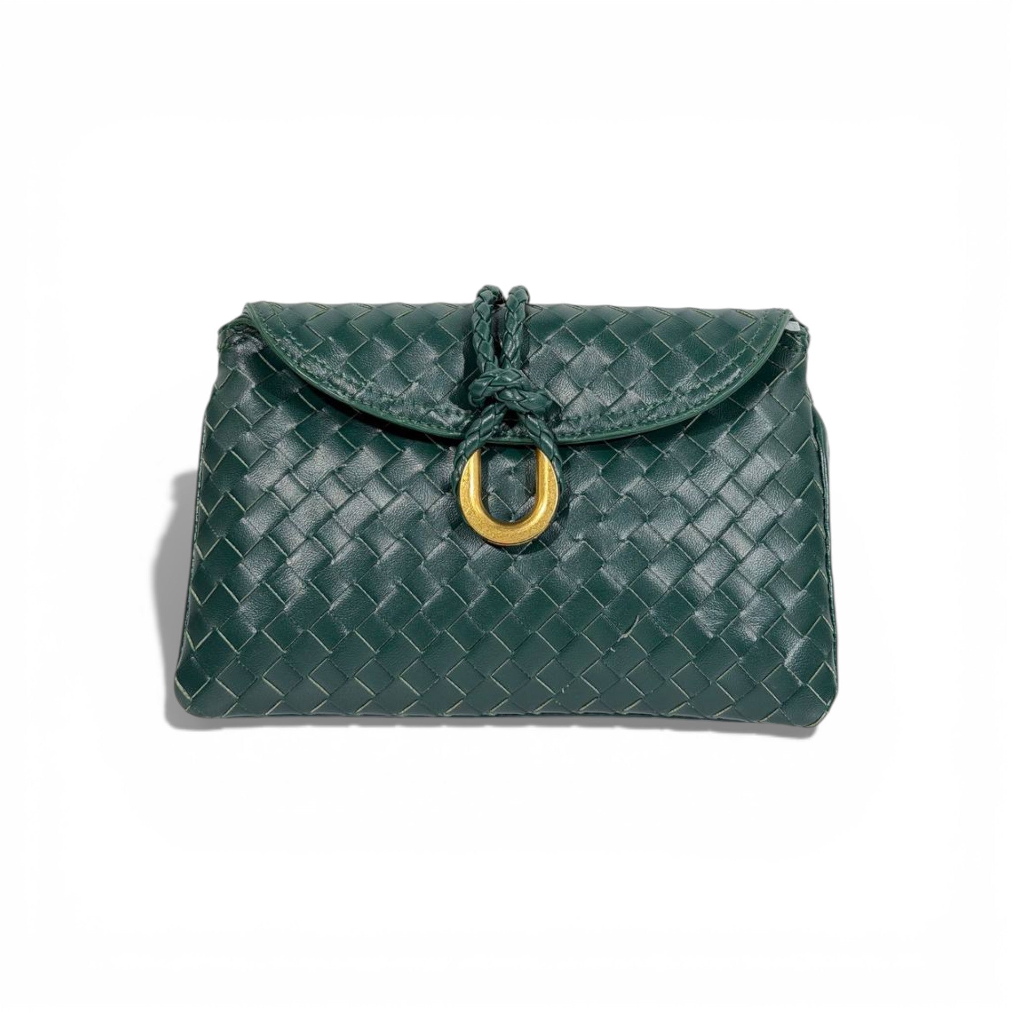 👜 Bottega Veneta Intrecciato Leather Clutch – Dark Green ✨
