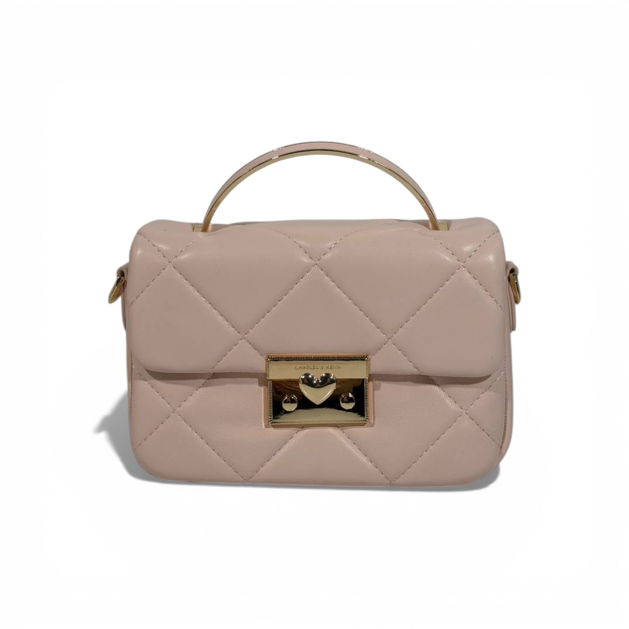 Charles & Keith Quilted Mini Top Handle Bag Pink Gold Hardware