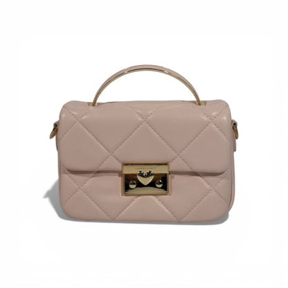 Charles & Keith Quilted Mini Top Handle Bag Pink Gold Hardware