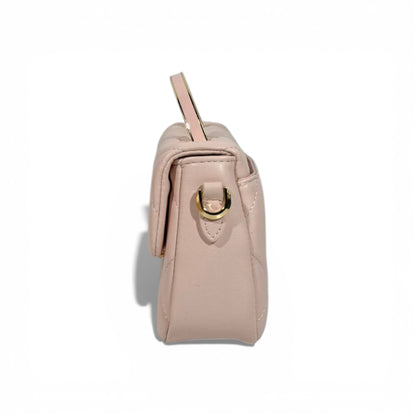 Charles & Keith Quilted Mini Top Handle Bag Pink Gold Hardware