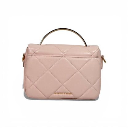 Charles & Keith Quilted Mini Top Handle Bag Pink Gold Hardware