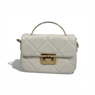 Charles & Keith Quilted Mini Top Handle Bag White Gold Hardware