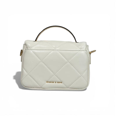 Charles & Keith Quilted Mini Top Handle Bag White Gold Hardware