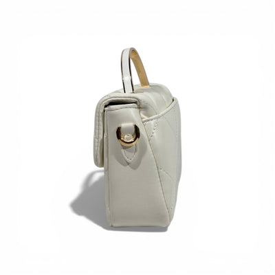 Charles & Keith Quilted Mini Top Handle Bag White Gold Hardware