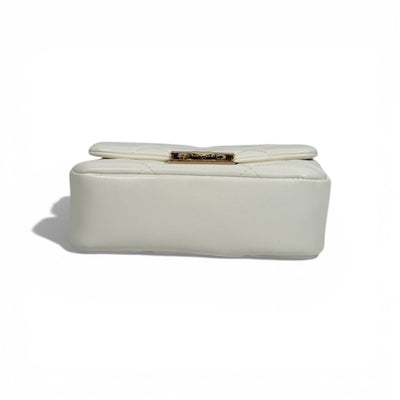 Charles & Keith Quilted Mini Top Handle Bag White Gold Hardware