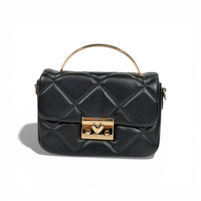 Charles & Keith Quilted Mini Top Handle Bag Black Gold Hardware
