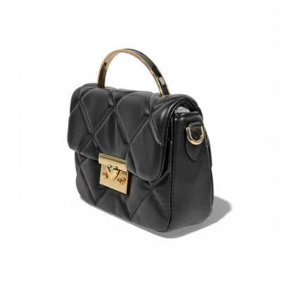 Charles & Keith Quilted Mini Top Handle Bag Black Gold Hardware
