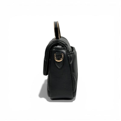 Charles & Keith Quilted Mini Top Handle Bag Black Gold Hardware