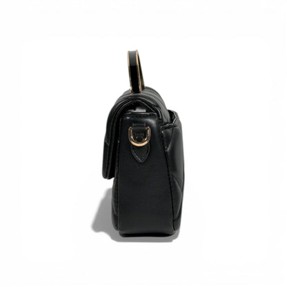 Charles & Keith Quilted Mini Top Handle Bag Black Gold Hardware