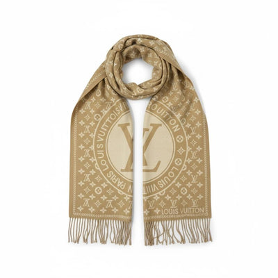Louis Vuitton Monogram Circle Cashmere Blend Scarf Beige Elegant Style
