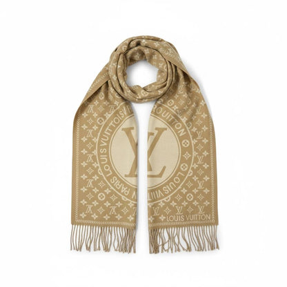 Louis Vuitton Monogram Circle Cashmere Blend Scarf Beige Elegant Style