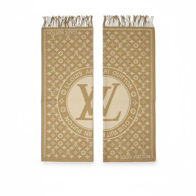 Louis Vuitton Monogram Circle Cashmere Blend Scarf Beige Elegant Style