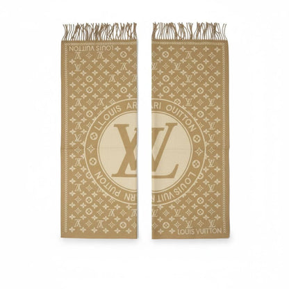 Louis Vuitton Monogram Circle Cashmere Blend Scarf Beige Elegant Style
