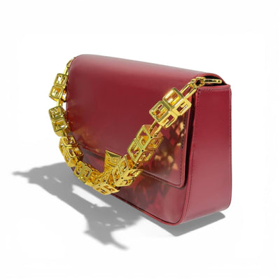 Givenchy Burgundy Leather Shoulder Bag | Gold Chain Luxury Handbag ❤️✨