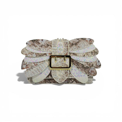 Ivory Glitter Bow Clutch Bag | Pearl Detail Elegant Evening Handbag 🎀✨