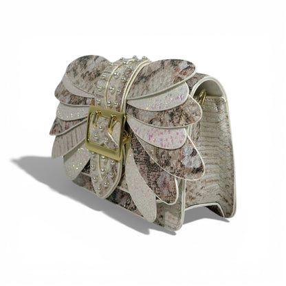 Ivory Glitter Bow Clutch Bag | Pearl Detail Elegant Evening Handbag 🎀✨